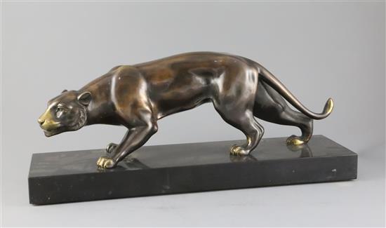 J. Brault. A French Art Deco bronze model of a stalking panther, W.19.5in.